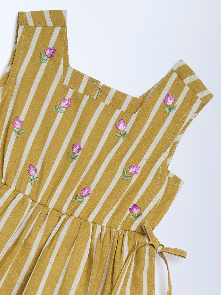 Utsa Kids Mustard Striped A-Line Cotton-Blend Dress - (2-8yrs)