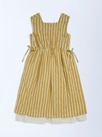 Utsa Kids Mustard Striped A-Line Cotton-Blend Dress - (8-14yrs)