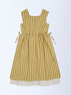 Utsa Kids Mustard Striped A-Line Cotton-Blend Dress - (8-14yrs)