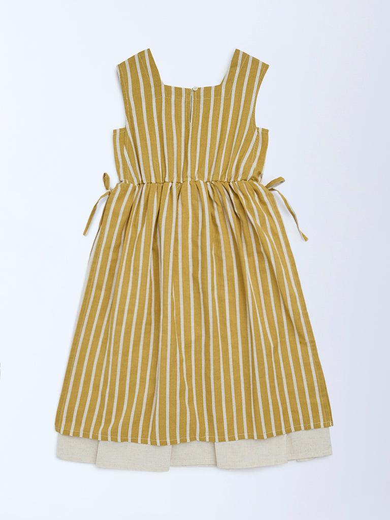 Utsa Kids Mustard Striped A-Line Cotton-Blend Dress - (8-14yrs)