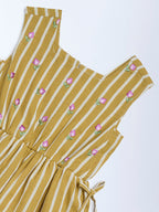 Utsa Kids Mustard Striped A-Line Cotton-Blend Dress - (8-14yrs)