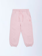 HOP Kids Pink Solid High-Rise Cotton-Blend Joggers