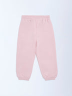 HOP Kids Pink Solid High-Rise Cotton-Blend Joggers
