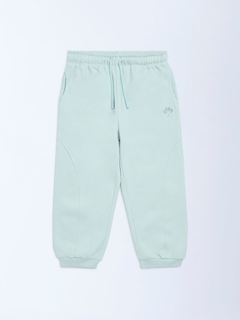 HOP Kids Mint Solid High-Rise Cotton-Blend Joggers