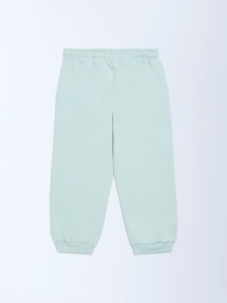 HOP Kids Mint Solid High-Rise Cotton-Blend Joggers