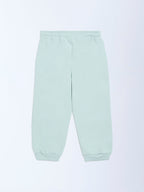 HOP Kids Mint Solid High-Rise Cotton-Blend Joggers