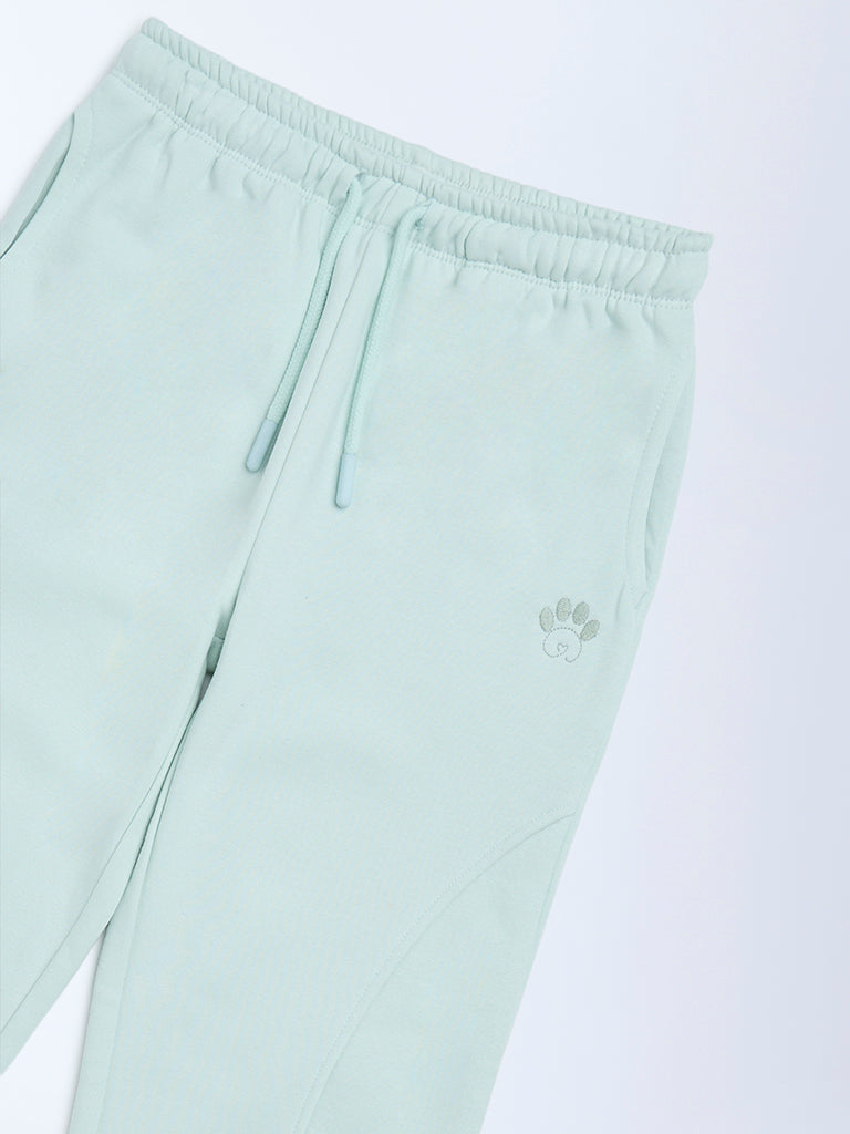 HOP Kids Mint Solid High-Rise Cotton-Blend Joggers