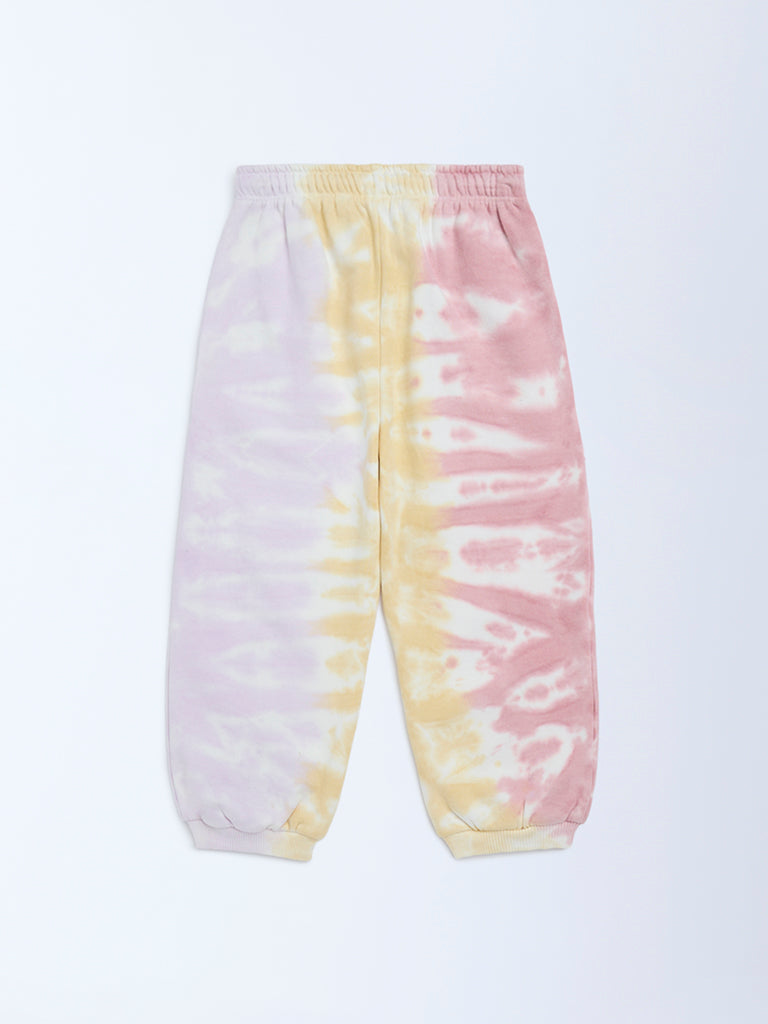 HOP Kids Multicolour Tie-Dye High-Rise Cotton-Blend Joggers