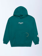 Y&F Kids Teal Text Printed Cotton Hoodie