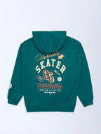 Y&F Kids Teal Text Printed Cotton Hoodie