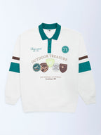 Y&F Kids Off-White Printed Cotton-Blend Polo Sweatshirt