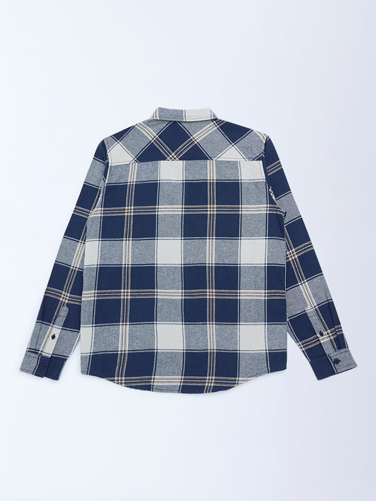 Y&F Kids Navy Checks Printed Cotton Shirt