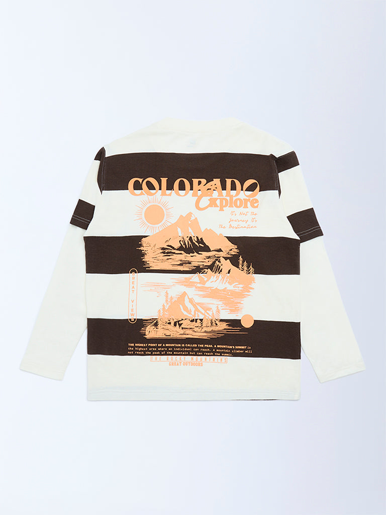 Y&F Kids Brown Striped Cotton T-Shirt
