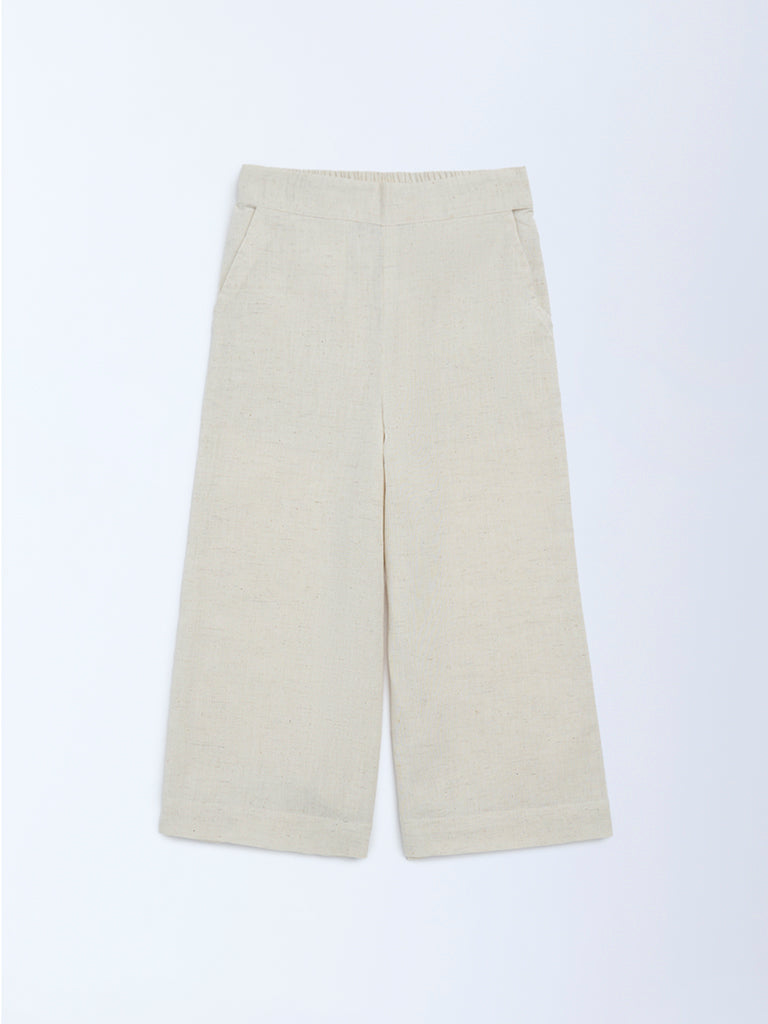 Utsa Kids Off-White Cotton-Blend Pants - (2-8yrs)