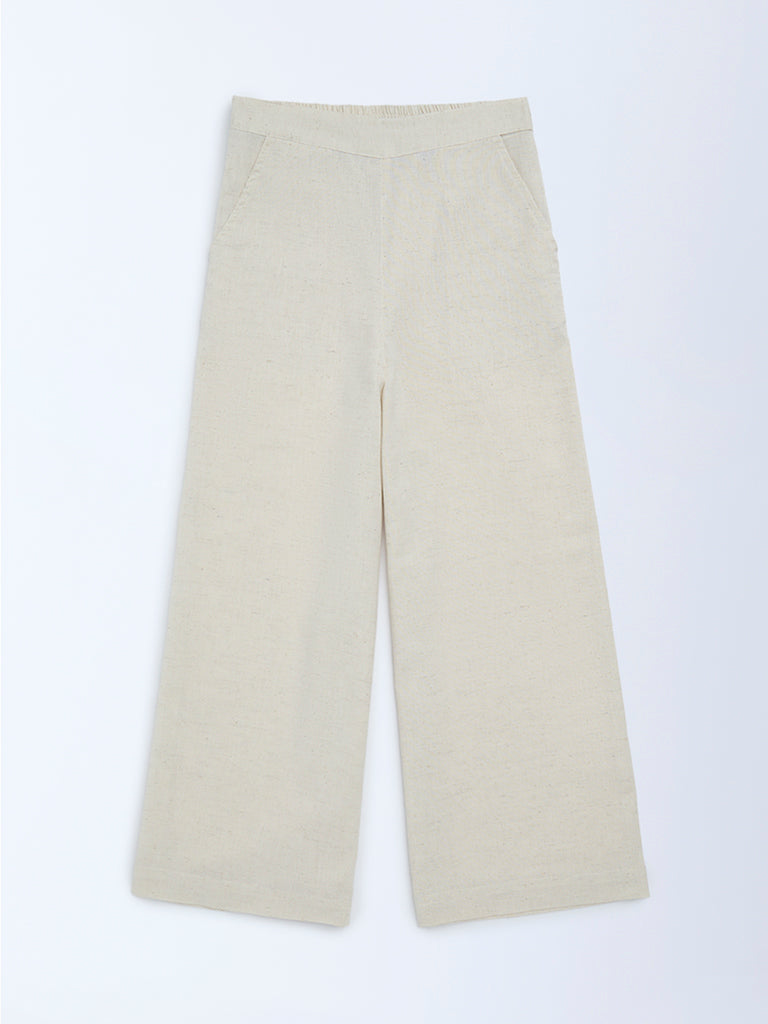 Utsa Kids Off-White Cotton-Blend Pants - (8-14yrs)