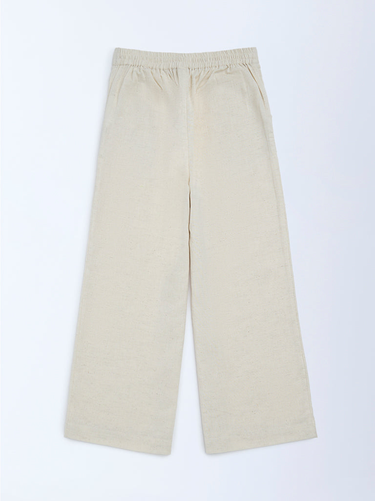 Utsa Kids Off-White Cotton-Blend Pants - (8-14yrs)
