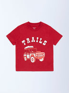 HOP Kids Red Embossed Cotton T-Shirt