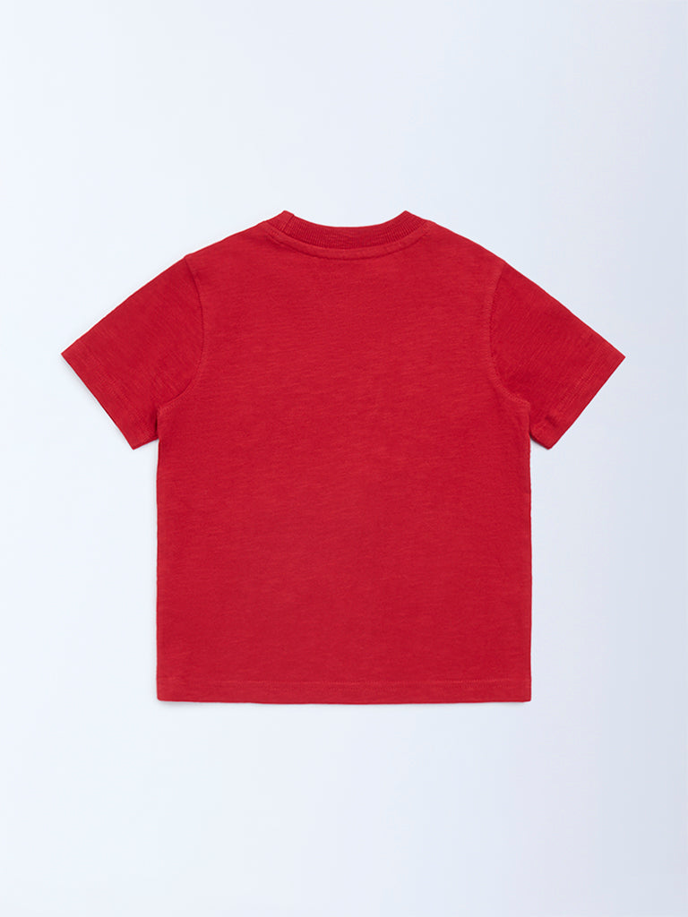 HOP Kids Red Embossed Cotton T-Shirt