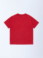 HOP Kids Red Embossed Cotton T-Shirt