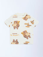 HOP Kids Off-White Animal Printed Cotton T-Shirt
