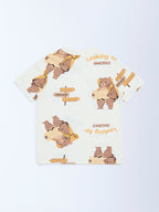 HOP Kids Off-White Animal Printed Cotton T-Shirt