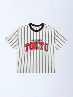 HOP Kids White Striped Cotton T-Shirt