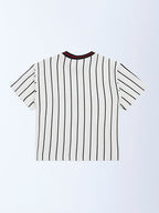 HOP Kids White Striped Cotton T-Shirt