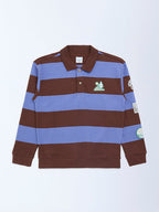 HOP Kids Brown Striped Cotton Polo T-Shirt