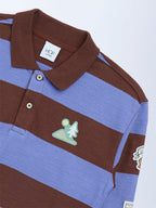 HOP Kids Brown Striped Cotton Polo T-Shirt