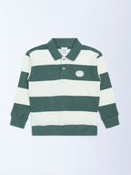 HOP Kids Green Striped Cotton-Blend Polo T-Shirt