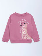 HOP Kids Dusty Pink Animal Printed Cotton-Blend Sweatshirt