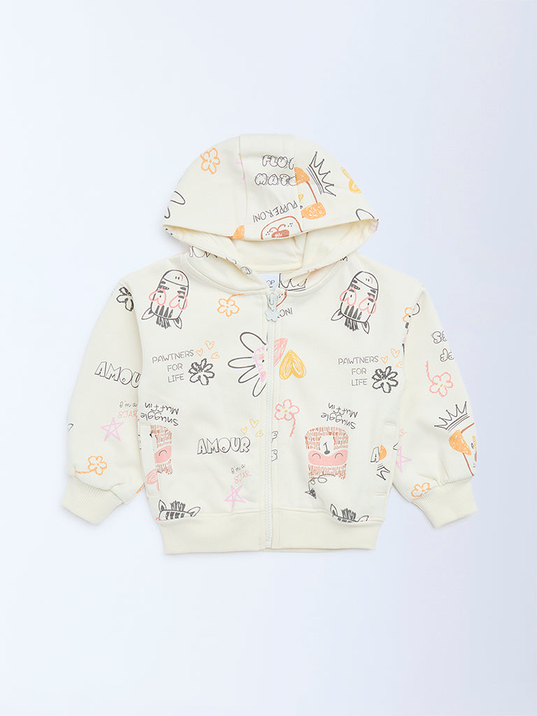 HOP Kids Cream Printed Cotton-Blend Hoodie