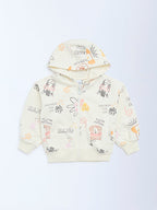 HOP Kids Cream Printed Cotton-Blend Hoodie