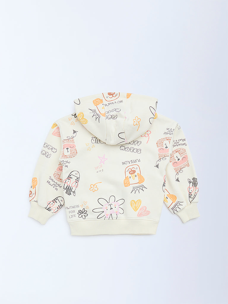 HOP Kids Cream Printed Cotton-Blend Hoodie