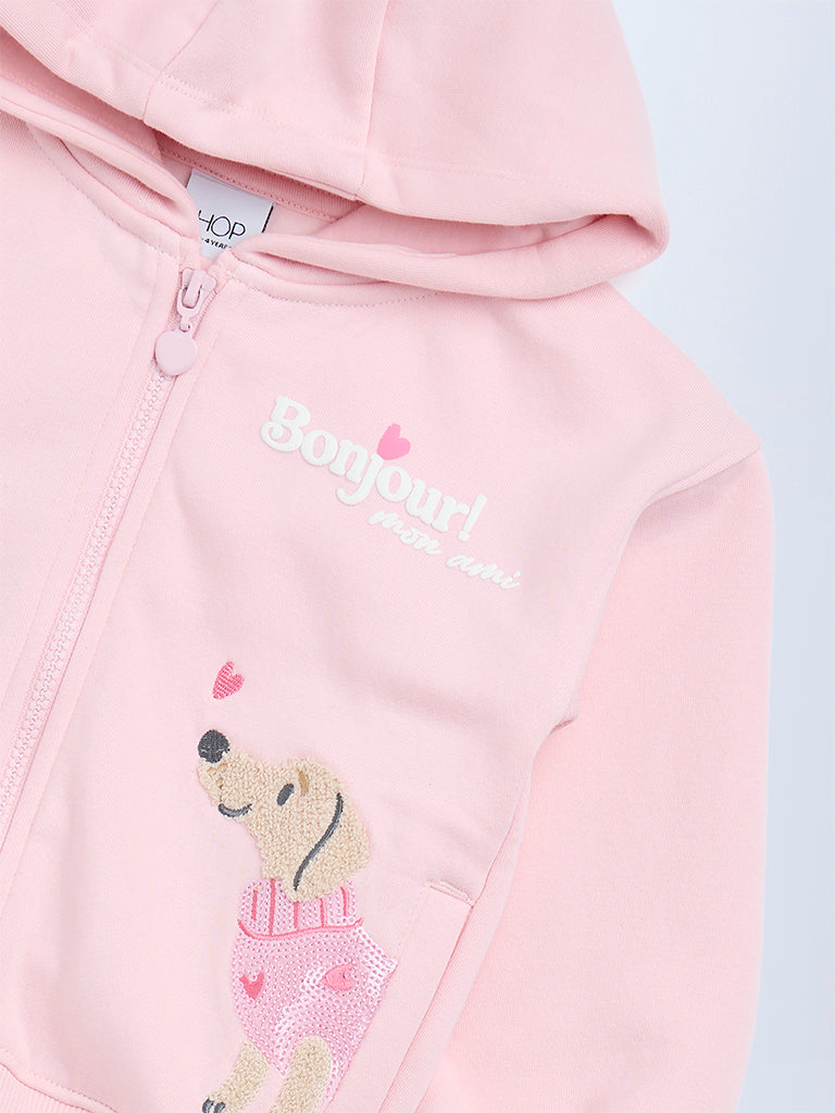 HOP Kids Pink Animal Design Cotton-Blend Hoodie
