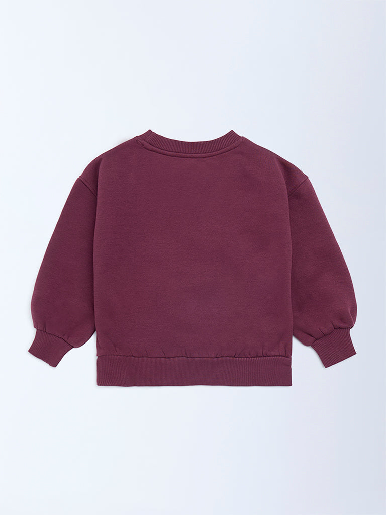 HOP Kids Plum Animal Embroidered Cotton-Blend Sweatshirt