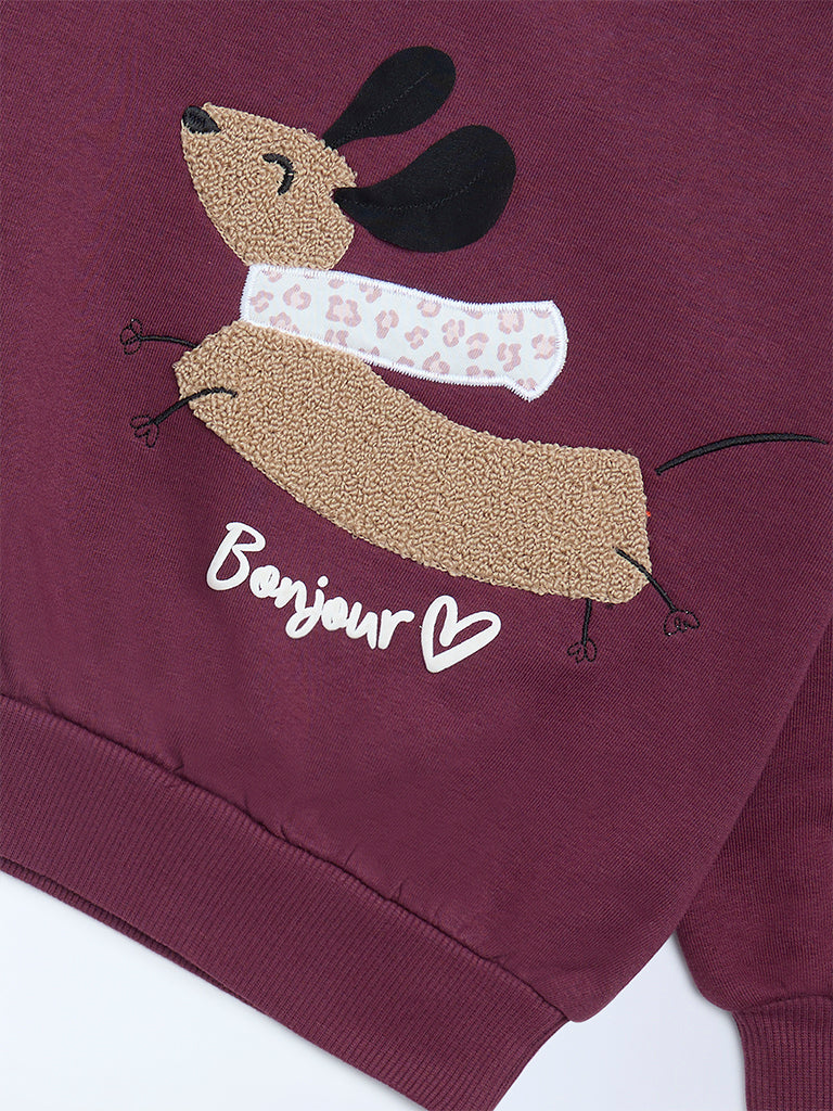 HOP Kids Plum Animal Embroidered Cotton-Blend Sweatshirt
