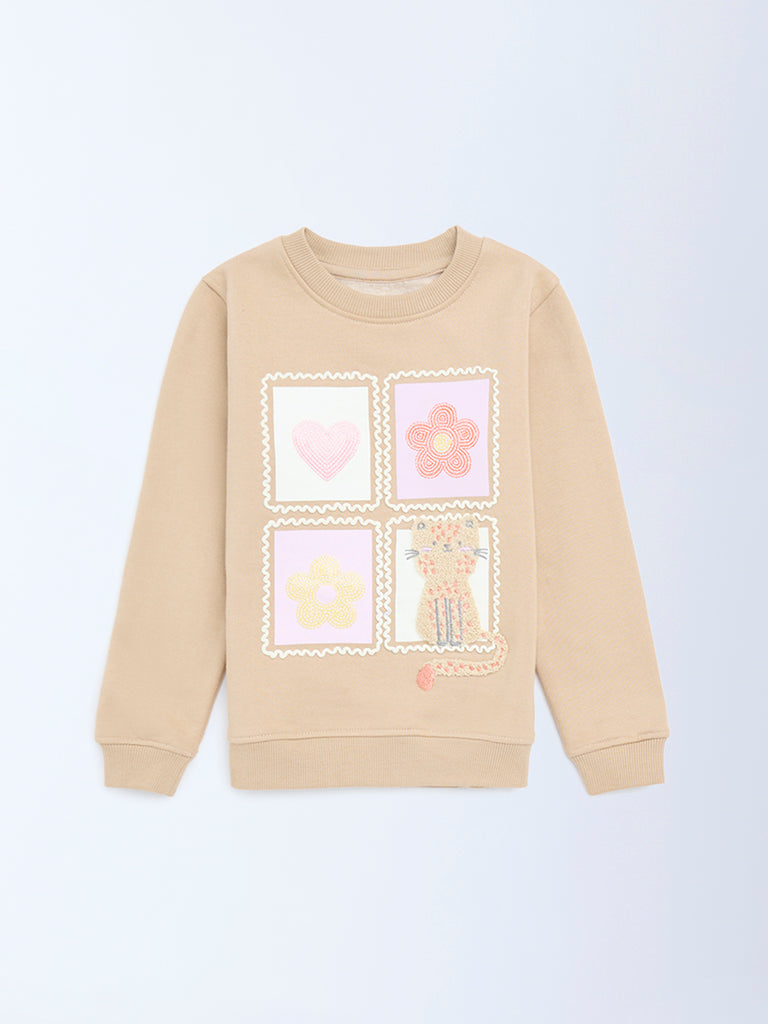 HOP Kids Beige Embroidered Cotton-Blend Sweatshirt
