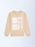 HOP Kids Beige Embroidered Cotton-Blend Sweatshirt