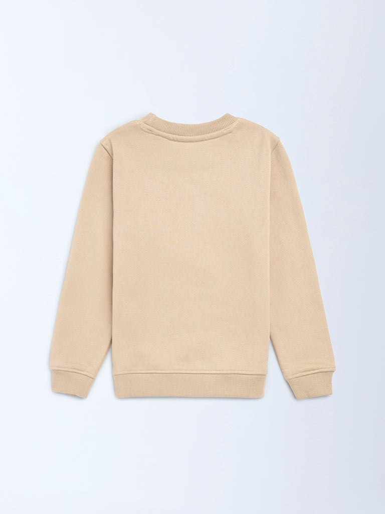 HOP Kids Beige Embroidered Cotton-Blend Sweatshirt