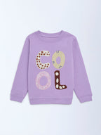 HOP Kids Lilac Text Design Cotton-Blend Sweatshirt