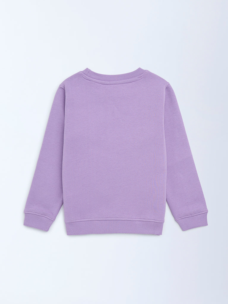 HOP Kids Lilac Text Design Cotton-Blend Sweatshirt