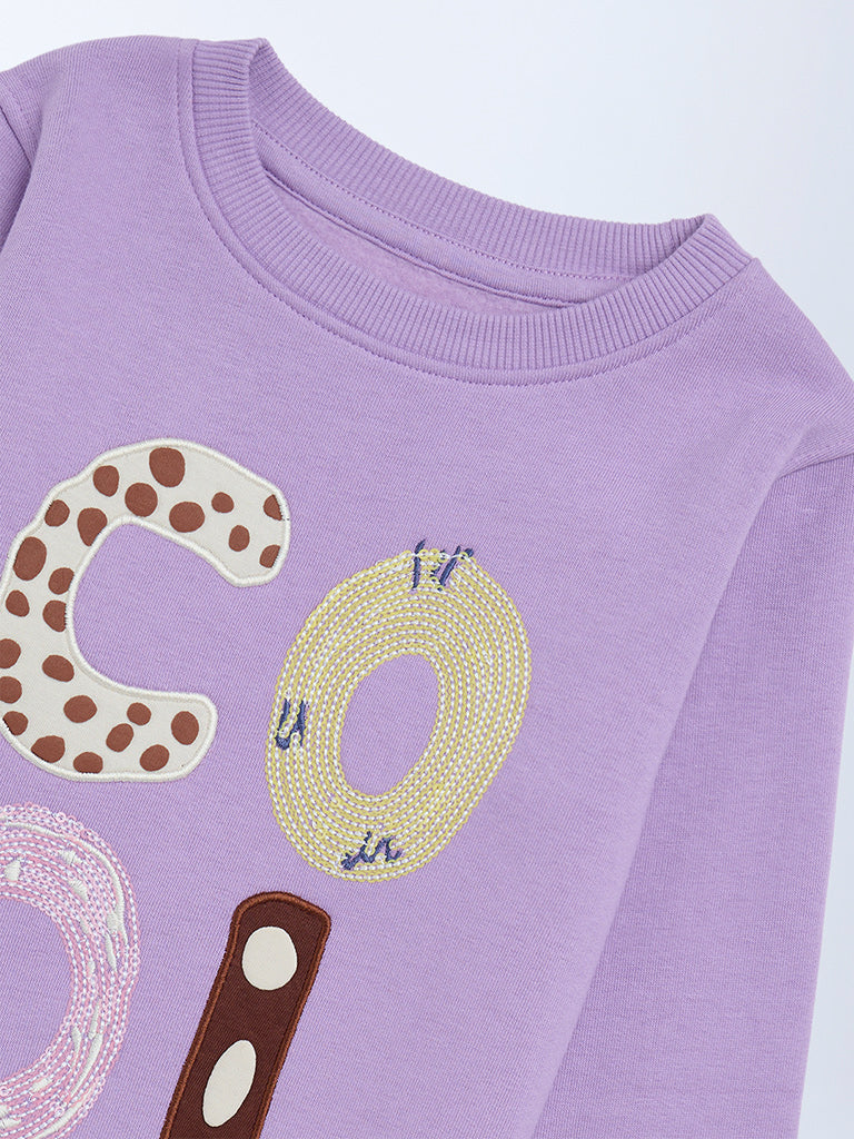 HOP Kids Lilac Text Design Cotton-Blend Sweatshirt