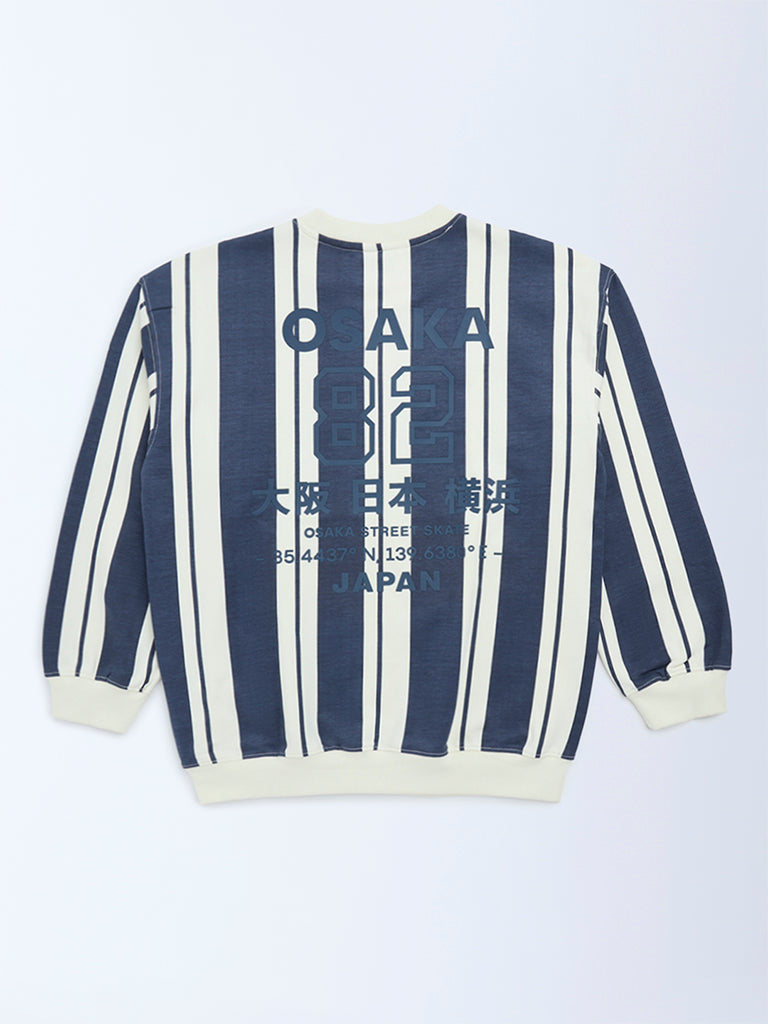 Y&F Kids Dusty Blue Striped Cotton-Blend Sweatshirt