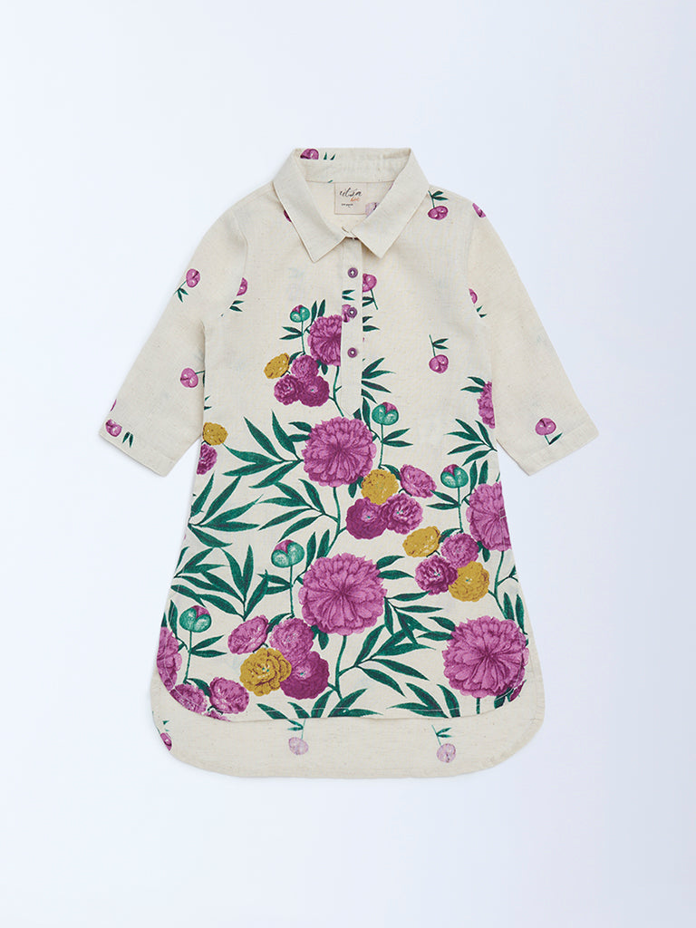 Utsa Kids Off-White Floral Cotton-Blend Tunic - (2-8yrs)