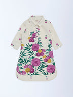 Utsa Kids Off-White Floral Cotton-Blend Tunic - (2-8yrs)