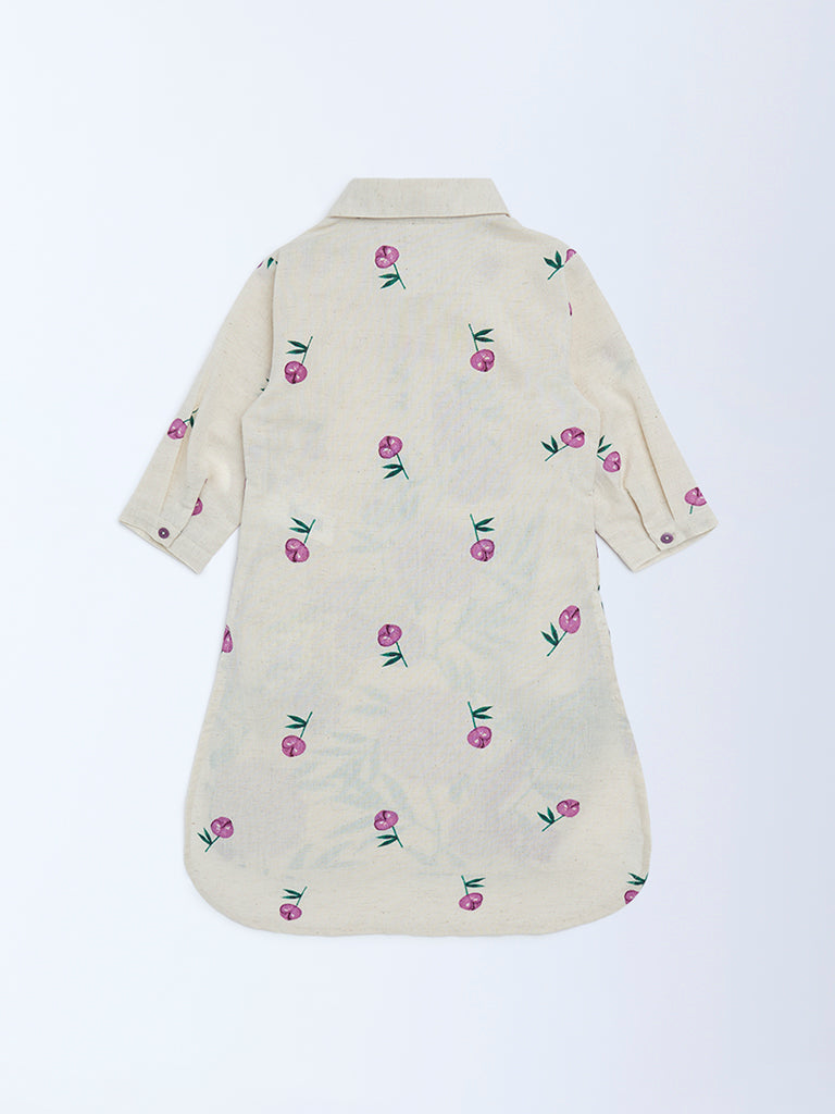 Utsa Kids Off-White Floral Cotton-Blend Tunic - (2-8yrs)