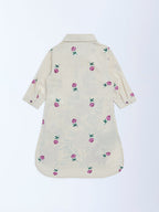 Utsa Kids Off-White Floral Cotton-Blend Tunic - (2-8yrs)