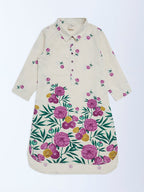 Utsa Kids Off-White Floral Cotton-Blend Tunic - (8-14yrs)