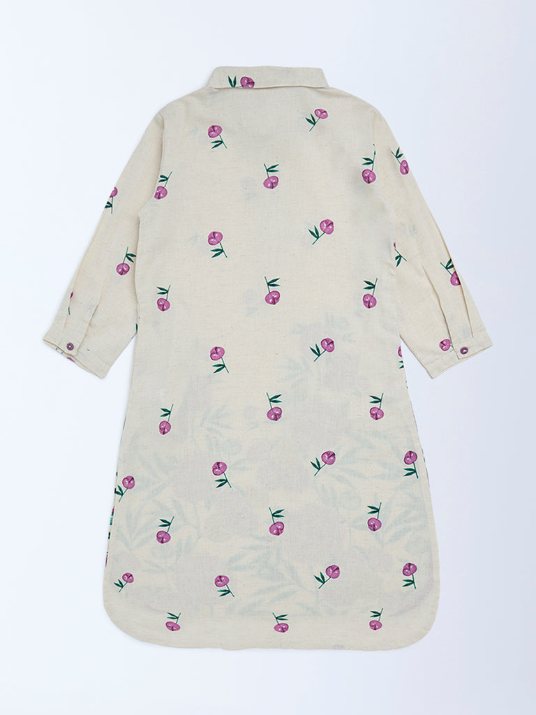 Utsa Kids Off-White Floral Cotton-Blend Tunic - (8-14yrs)
